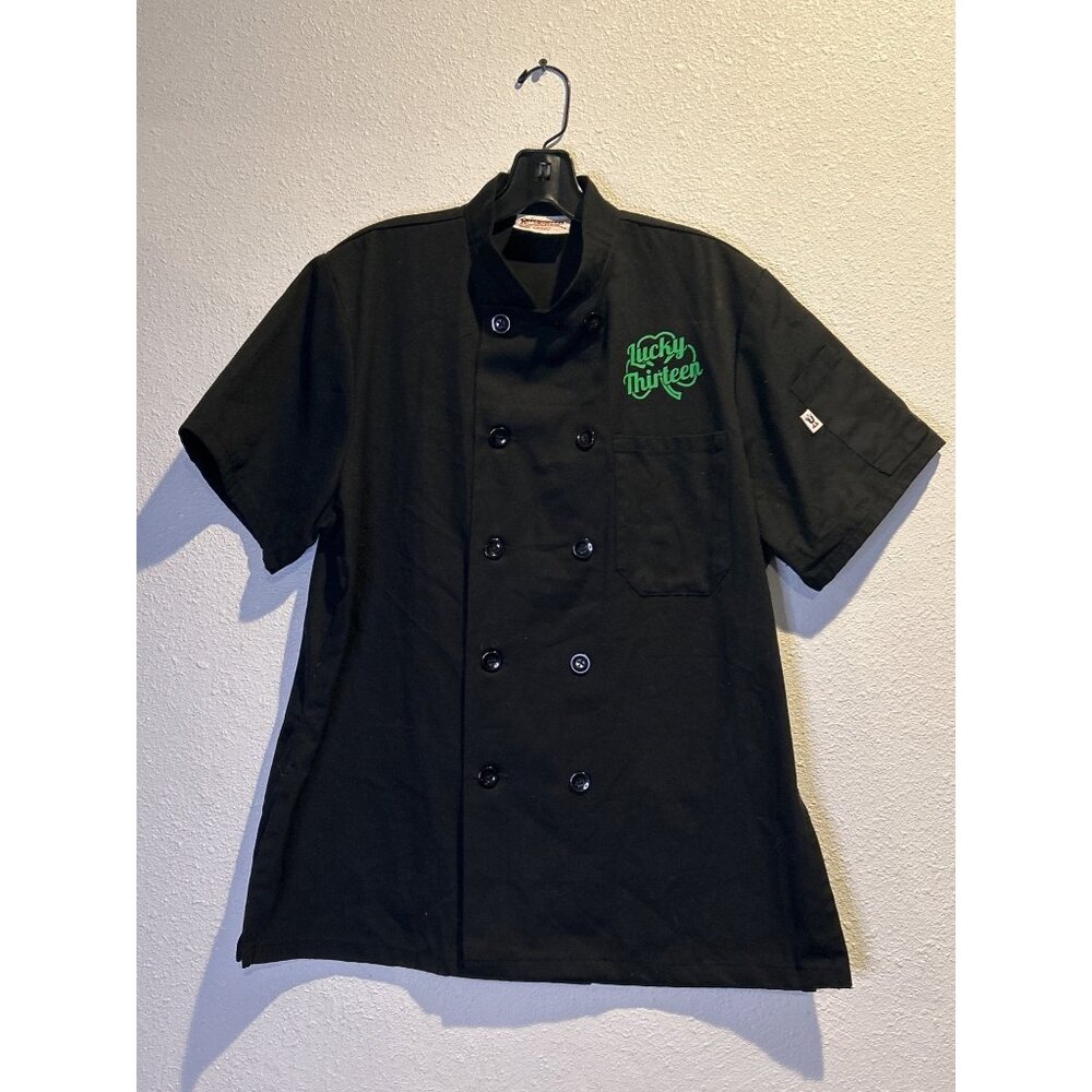 DIY Lucky Thirteen Shirt Mens MEDIUM Black Work Short Sleeve Button